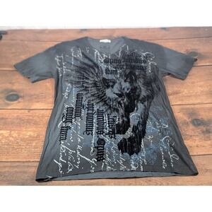 Matthew Graphic T-Shirt‎ Lion Print V-Neck Custom Rags Vintage Wash L